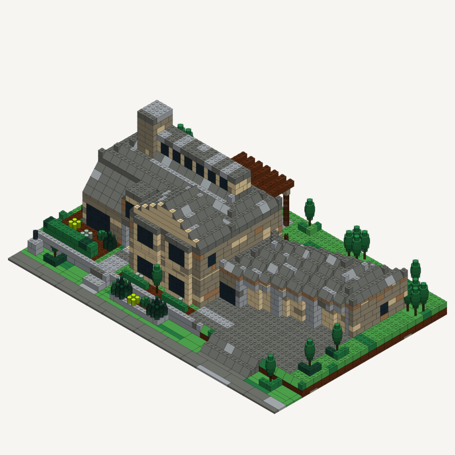 The Stone and Cedar House, drawn as bricks